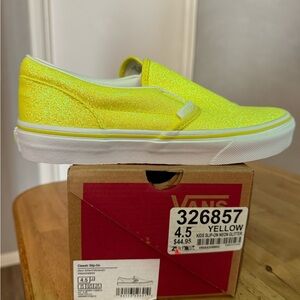 Vans Kids Neon Yellow Glitter Slip-On Sneakers